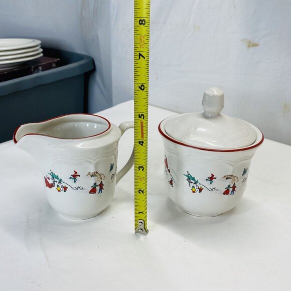 Vintage Christmas Farberware Ceramic Sugar Bowl Creamer Set With Lid Snowman - Picture 7 of 7